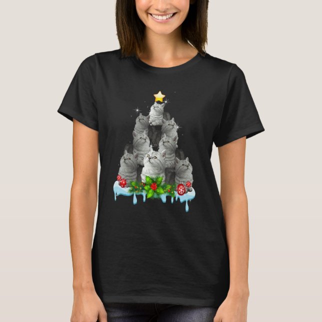 Camiseta Árvore de Natal de Gato de Shorthair Britânico (Frente)