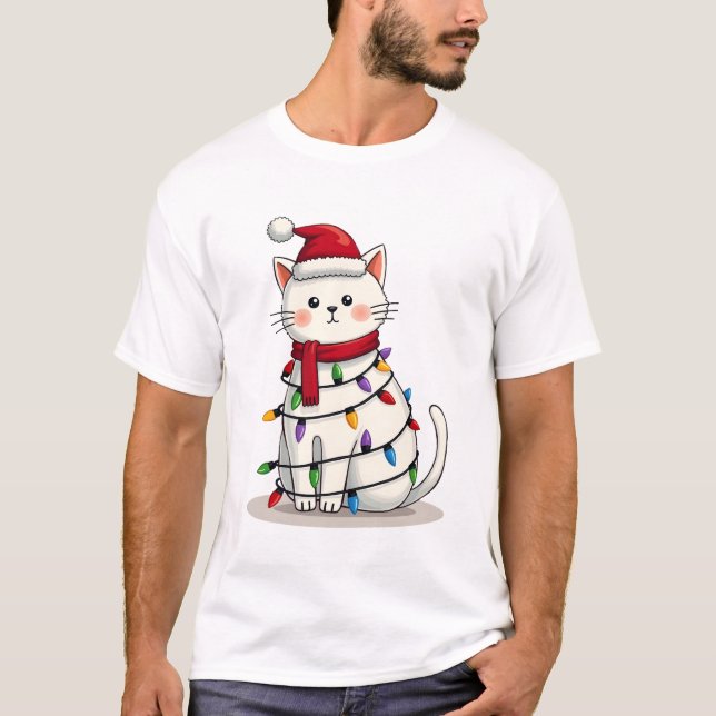 Camiseta Árvore de Natal de Gato Natal (4) (Frente)