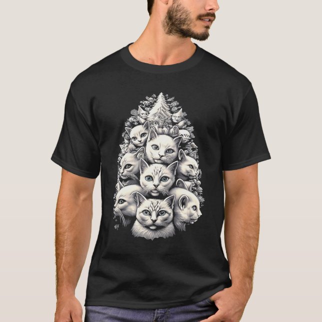 Camiseta Árvore de Natal de Gato Natalino (Frente)
