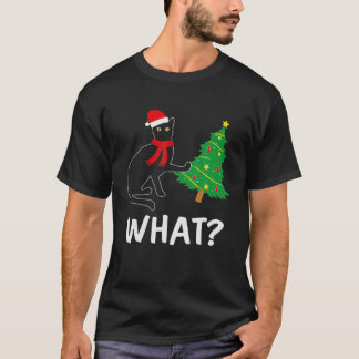 Camiseta Árvore de Natal de Gato Negro Engraçado Sobre Gato