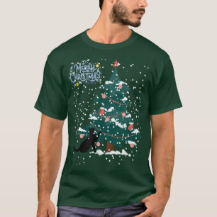 Camiseta Árvore de Natal de Gato Negro Neva Feliz Natal