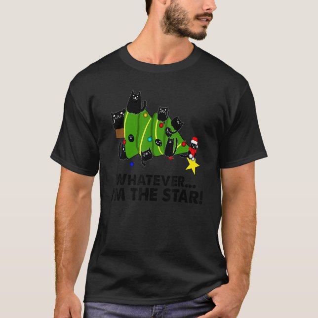 Camiseta Árvore de Natal de Gato Preto O Que Quer Que Seja  (Frente)
