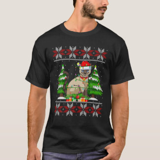 Camiseta Árvore de Natal de Gato Siamês Luzes Feias Doce Sa