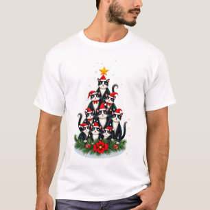 Camiseta Árvore de Natal de Gato Tuxedo Luzes de Gato Tuxed