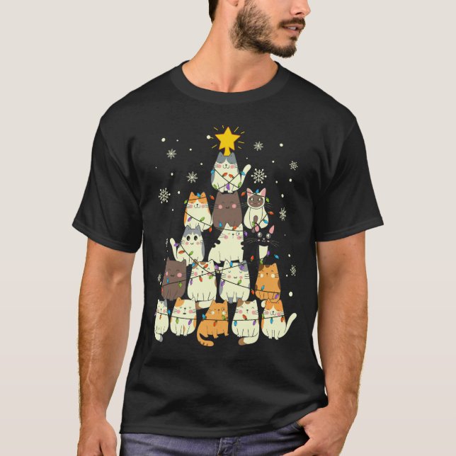 Camiseta Árvore de Natal de Gatos Bonitos Engraçado (Frente)