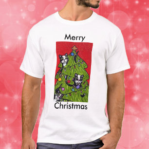 Camiseta Árvore de Natal de Gatos de Arte Folha