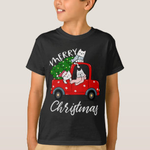 Camiseta Árvore de Natal de Gatos-de-Natal de Caminhão Verm
