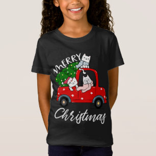 Camiseta Árvore de Natal de Gatos-de-Natal de Caminhão Verm