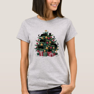Camiseta Árvore de Natal de Gatos Pretos Amante de Gatos Lu