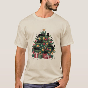 Camiseta Árvore de Natal de Gatos Pretos Presentes de Natal