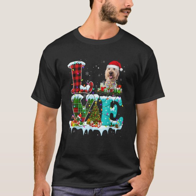 Camiseta Árvore de Natal de Goldendoodle Leve Pajama Cachor (Frente)