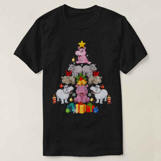 Camiseta Árvore de Natal de Hippo Bonita Hippopotamus Natal (Frente do Design)
