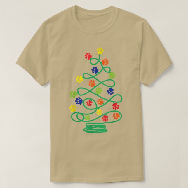 Camiseta Árvore de Natal de Impressão de Pata (Frente do Design)