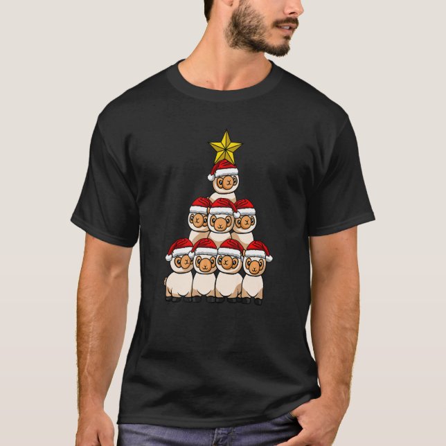 Camiseta Árvore de Natal de Llama Animais de Árvore de Nata (Frente)
