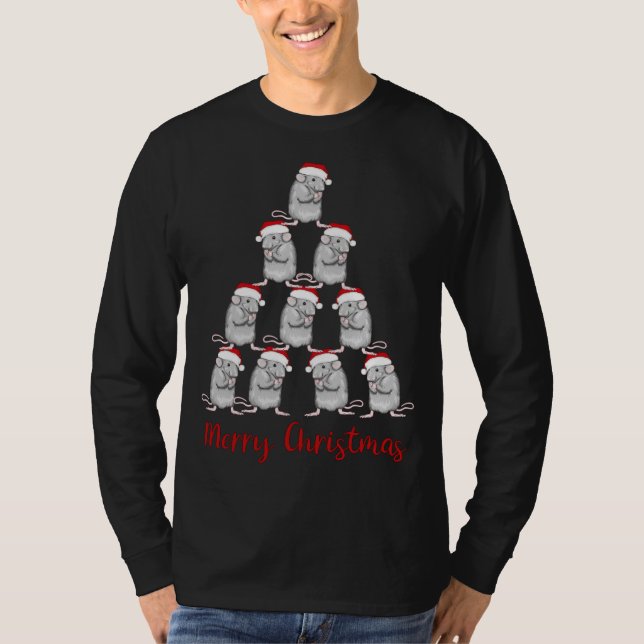 Camiseta Árvore de Natal de Papais noeis de Rato Bonito (Frente)