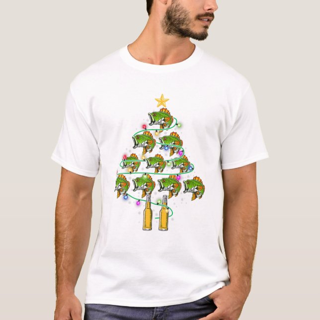 Camiseta Árvore de Natal de Peixe e Cerveja (Frente)