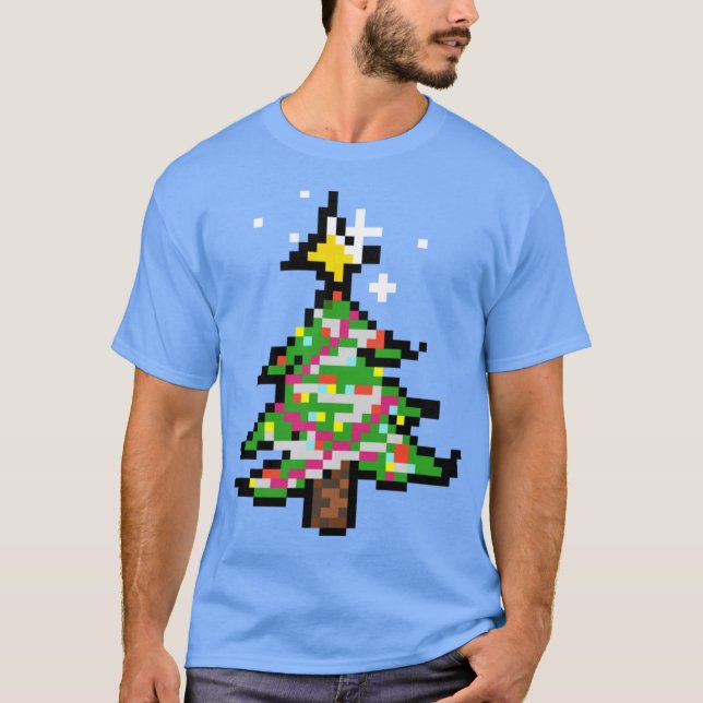 Camiseta Árvore de Natal de Pixel Art Superdimensionada (Frente)