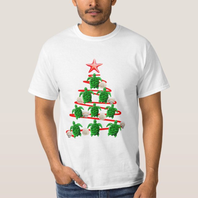 Camiseta Árvore de Natal de Tartarugas do Mar Verde (Frente)