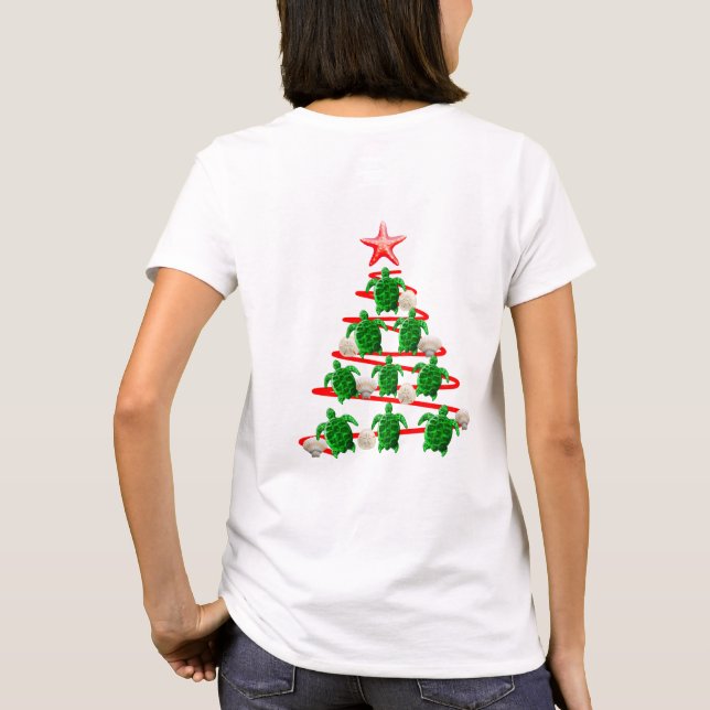 Camiseta Árvore de Natal de Tartarugas do Mar Verde (Verso)