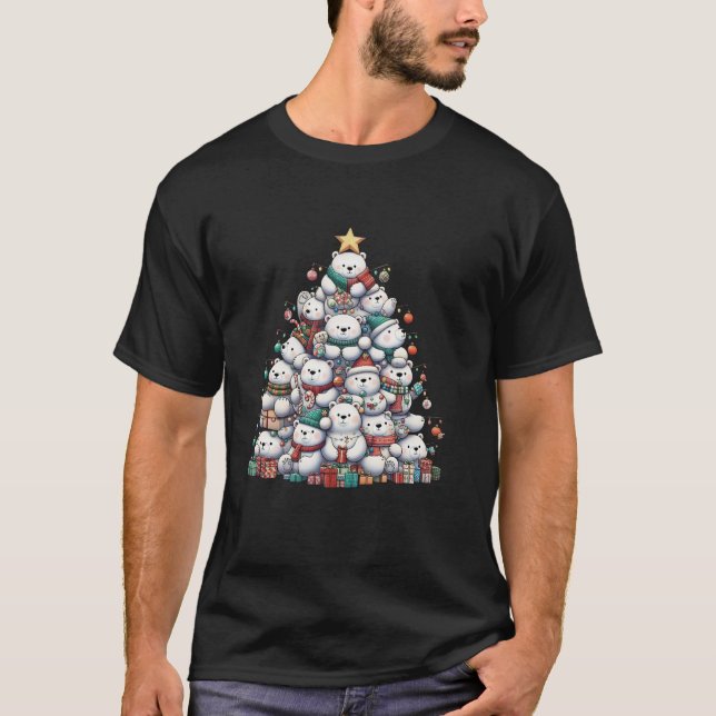 Camiseta Árvore de Natal de Urso Polar Bonito Mulher Mens C (Frente)