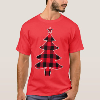 Camiseta Árvore de Natal de Xadrez vermelha de búfalo para