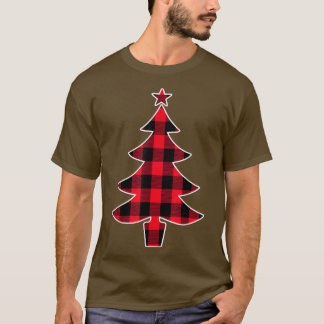Camiseta Árvore de Natal de Xadrez vermelha de búfalo para