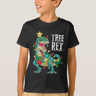 Camiseta Árvore de Natal Dinossauro Rex Pajamas Men Boas Xm