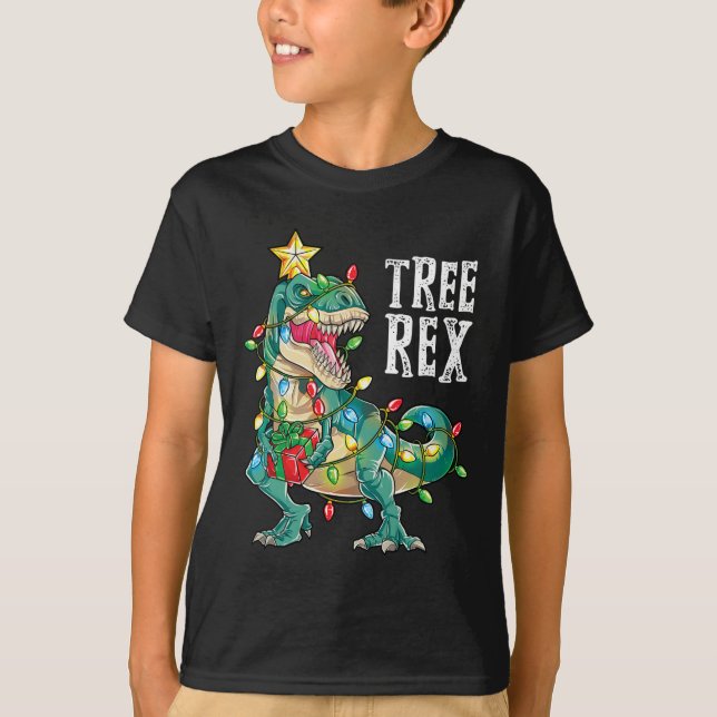 Camiseta Árvore de Natal Dinossauro Rex Pajamas Men Boas Xm (Frente)