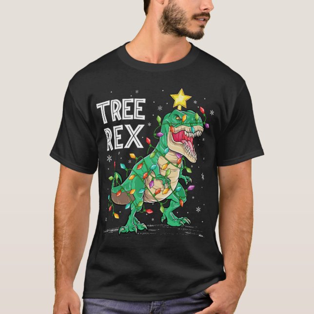 Camiseta Árvore de Natal Dinossauro Rex Pajamas Men Boas Xm (Frente)