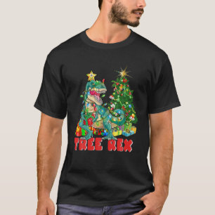 Camiseta Árvore de Natal Dinossauro Rex Pajamas Men Boas Xm