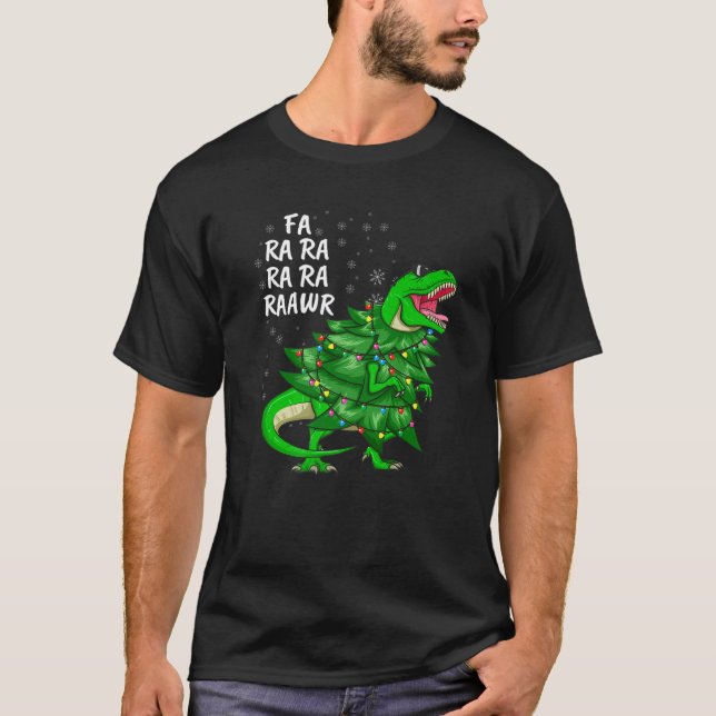 Camiseta Árvore de Natal Dinossauro T Rex Tyrannosaurus Rex (Frente)