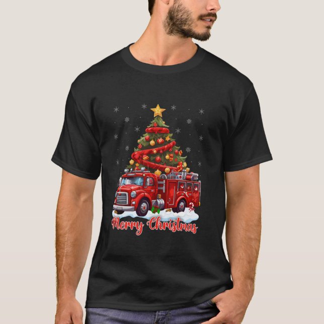 Camiseta Árvore de Natal do Caminhão de Fogo das Luzes do X (Frente)