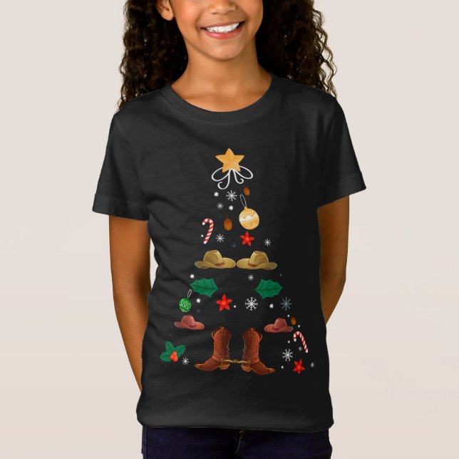 Camiseta Árvore de Natal do Cowboy Boots Cowgirl Xmas Weste (Frente)