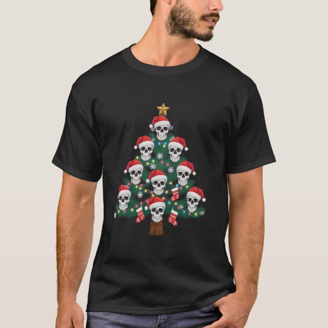 Camiseta Árvore de Natal do crânio Papais noeis Legal do es (Frente)