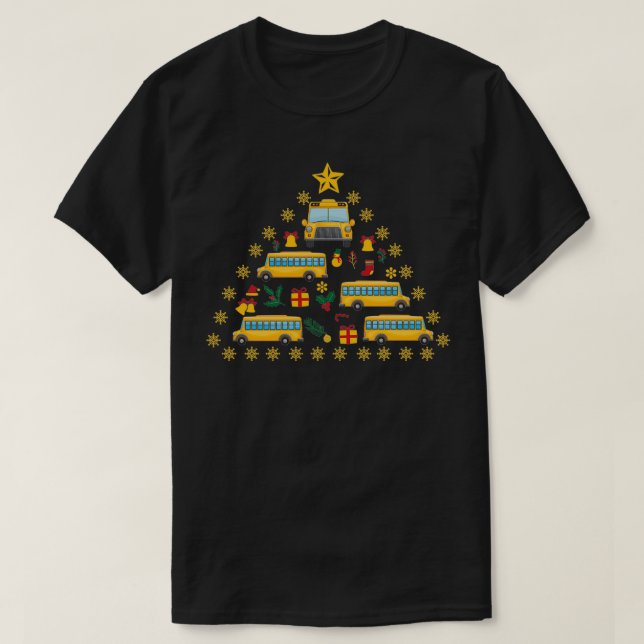 Camiseta Árvore de Natal do Driver de Ônibus Escolar 1 (Frente do Design)