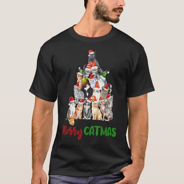 Camiseta Árvore de Natal do Gato Feliz (Frente)