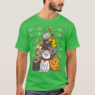 Camiseta Árvore de Natal do Gato Gatos Natal Festa Divertid