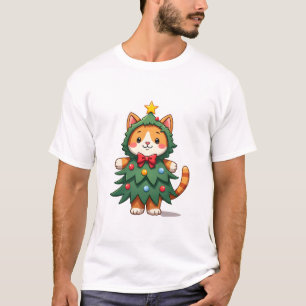 Camiseta Árvore de Natal do Gato Gengibre Natal Fofo 3