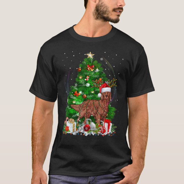 Camiseta Árvore de Natal do Irlandês Light Pajama Dog Xmas (Frente)