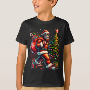 Camiseta Árvore de Natal do Papai Noel Pé Grande Luzes de N