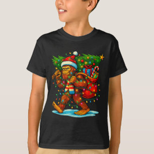 Camiseta Árvore de Natal do Pé-Grande Luzes Divertidas de N