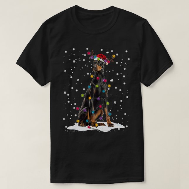 Camiseta Árvore de Natal Doberman Light Pajama Doberman (Frente do Design)