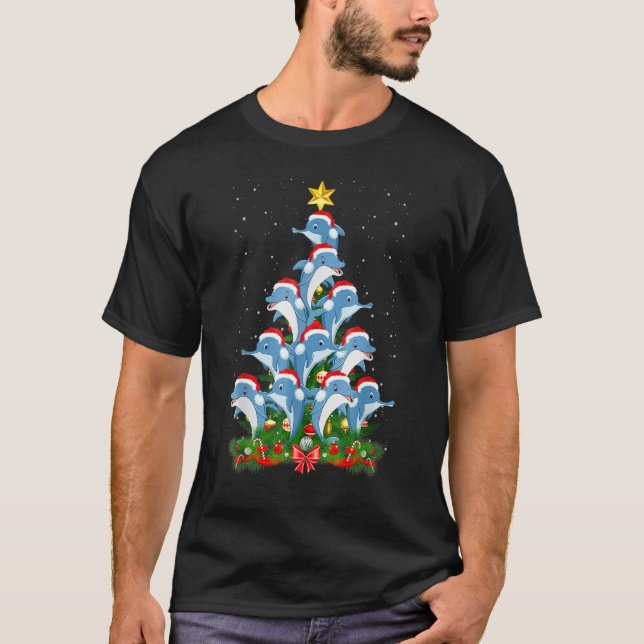 Camiseta Árvore de Natal Dolphin Santa Hat (Frente)
