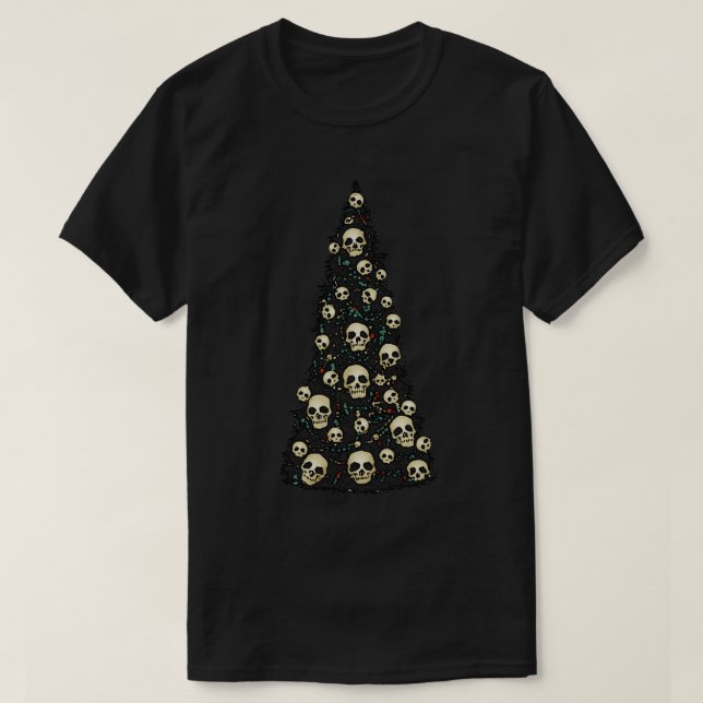 Camiseta Árvore de Natal Drew com Camisa-T de crânios (Frente do Design)
