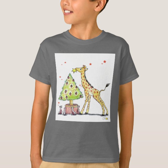 Camiseta Árvore de Natal e girafa - natal festivo (Frente)