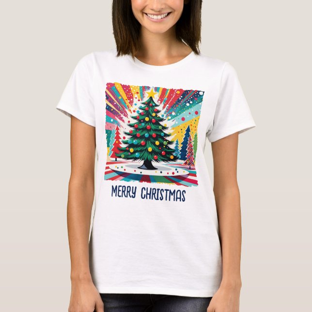 Camiseta Árvore de Natal em abstrato art 39 - Diversão do v (Frente)