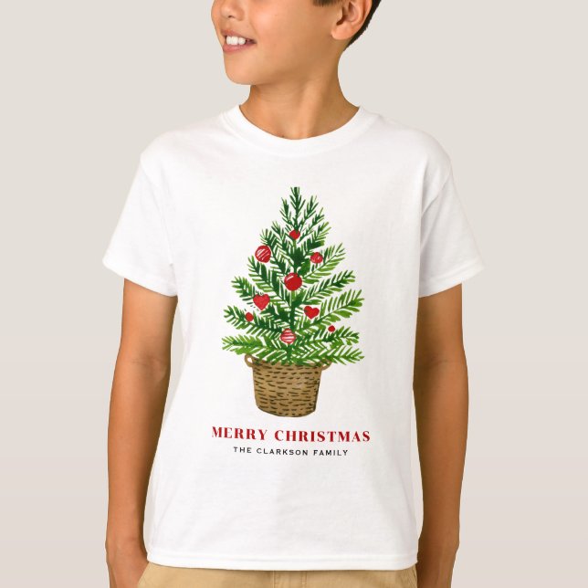 Camiseta Árvore de Natal em uma Cesta de Vime no Natal (Frente)