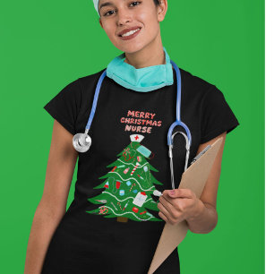 Camiseta Árvore de Natal Enfermeira Feliz Natal