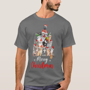 Camiseta Árvore de Natal engraçada com gatos de chapéu de P