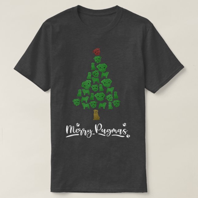 Camiseta Árvore de Natal Engraçada Com Pugs Amante de Cacho (Frente do Design)
